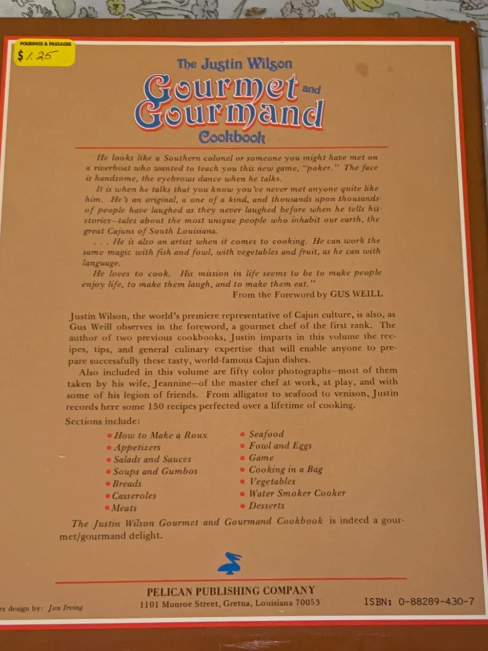 Vintage 1984 hardcover cookbook-Justin Wilson's Gourmet and Gourmand